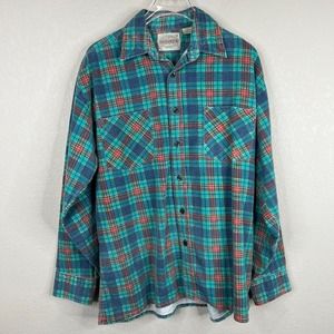 Saugatuck Women Flannel Button Down Shirt Plaid Vintage‎ Classic Lumberjack